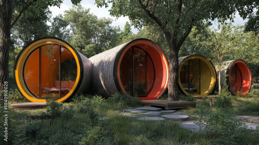 futuristic capsule cabins surrounded by nature futuristic capsule cabins surrounded by nature
