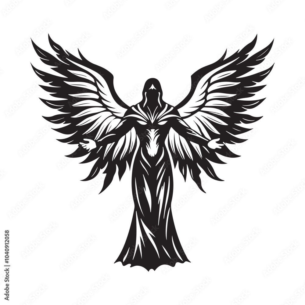 Fototapeta premium Celestial Angel Silhouette with Open Wings - Perfect for Religious and Spiritual Themes