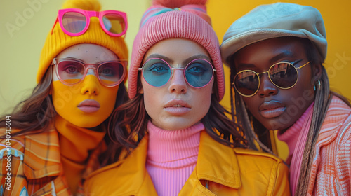 Three Fashionable Women in Stylish Outfits