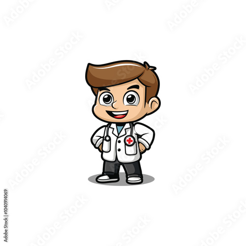 Carton doctor mascot logo design template flat vector illustration