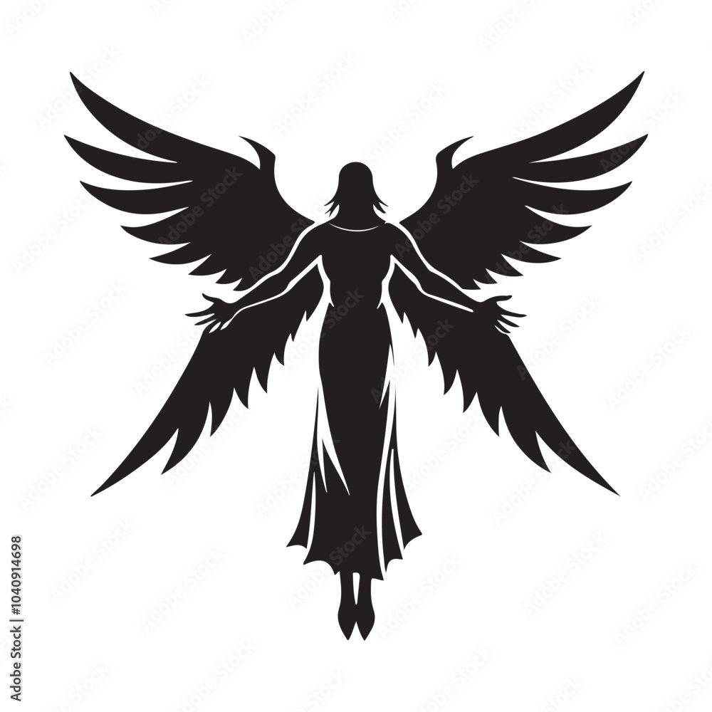 Celestial Angel Silhouette with Open Wings - Perfect for Religious and Spiritual Themes