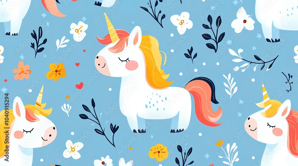 Cute Unicorns and Flowers Seamless Pattern Cute Unicorns and Flowers Seamless Pattern