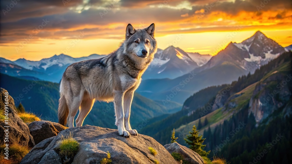 Against the backdrop of rock, a wolf's silhouette stands proud. Against the backdrop of rock, a wolf's silhouette stands proud.