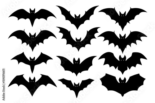 set of bat silhouette vector. bats halloween black