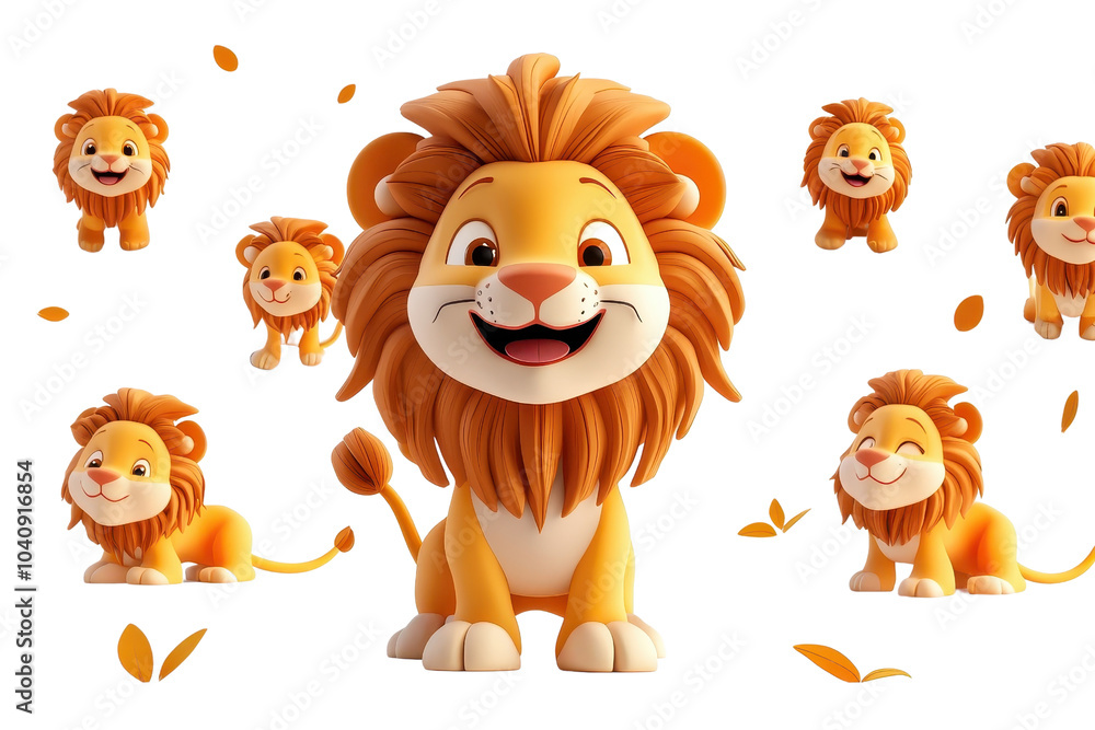 Naklejka premium A 3D cartoon lion character isolate on white background, playful and vibrant. PNG