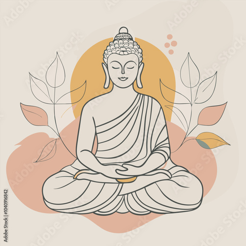 Beautiful minimalist Buddha meditation illustration symbolizing peace, mindfulness, spirituality, and inner calm with natural abstract background art.