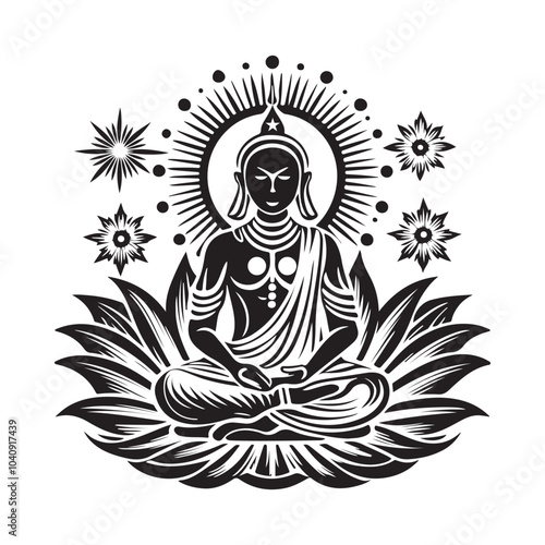 Beautiful minimalist Buddha meditation illustration symbolizing peace, mindfulness, spirituality, and inner calm with natural abstract background art.