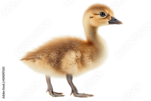 A baby goose, isolate on white background, with fluffy down feathers and an adorable expression. PNG