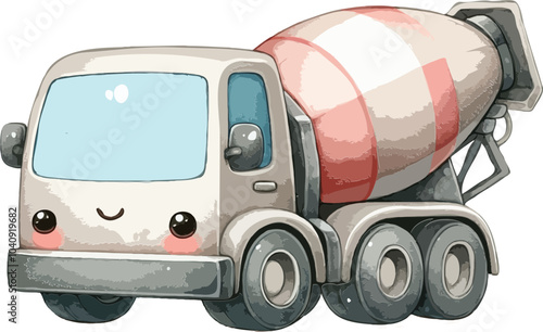 Cute cement truck, watercolor