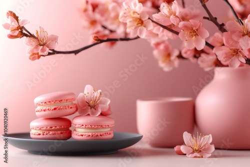 Wallpaper Mural Blush pink macarons arranged delicately on a plate, with soft lighting, creating a sweet and elegant moment Torontodigital.ca