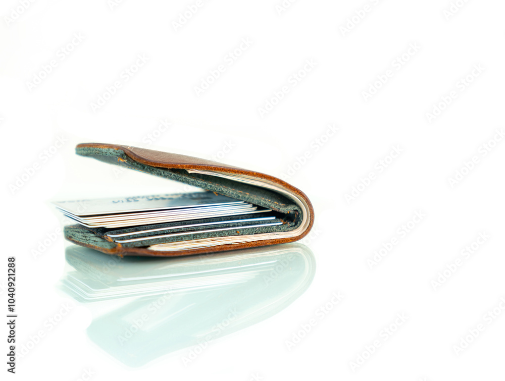 Fat wallet with bank note and credit card. Fat wallet with bank note and credit card.
