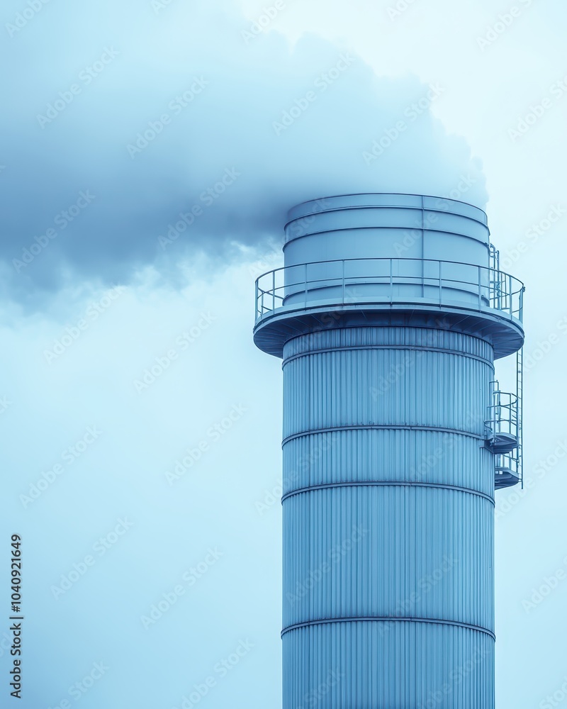 Industrial Chimney Emitting Smoke Against a Cloudy Sky, Environmental Concerns and Air Pollution Concept Industrial Chimney Emitting Smoke Against a Cloudy Sky, Environmental Concerns and Air Pollution Concept