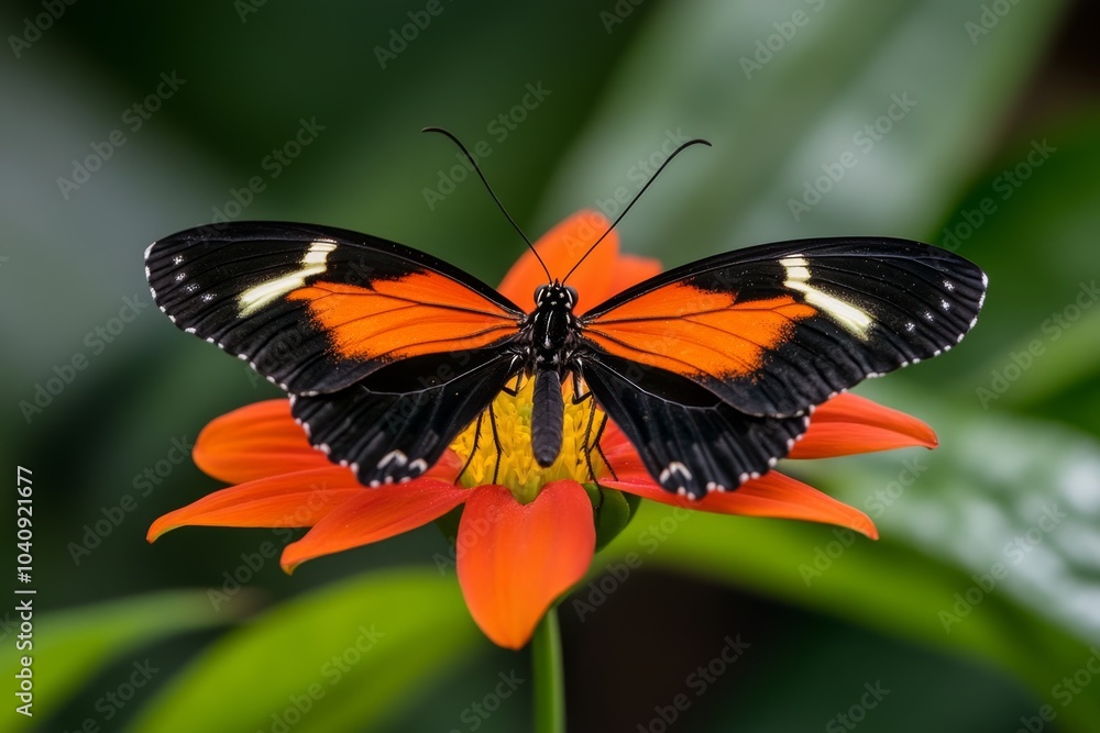 Close-up of a butterfly resting on a vibrant flower, with intricate wing patterns and vivid colors Close-up of a butterfly resting on a vibrant flower, with intricate wing patterns and vivid colors