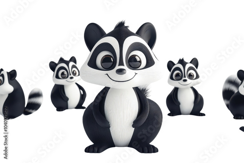 A 3D cartoon character of a skunk, isolate on white background, ideal for fun designs and children’s products. PNG photo