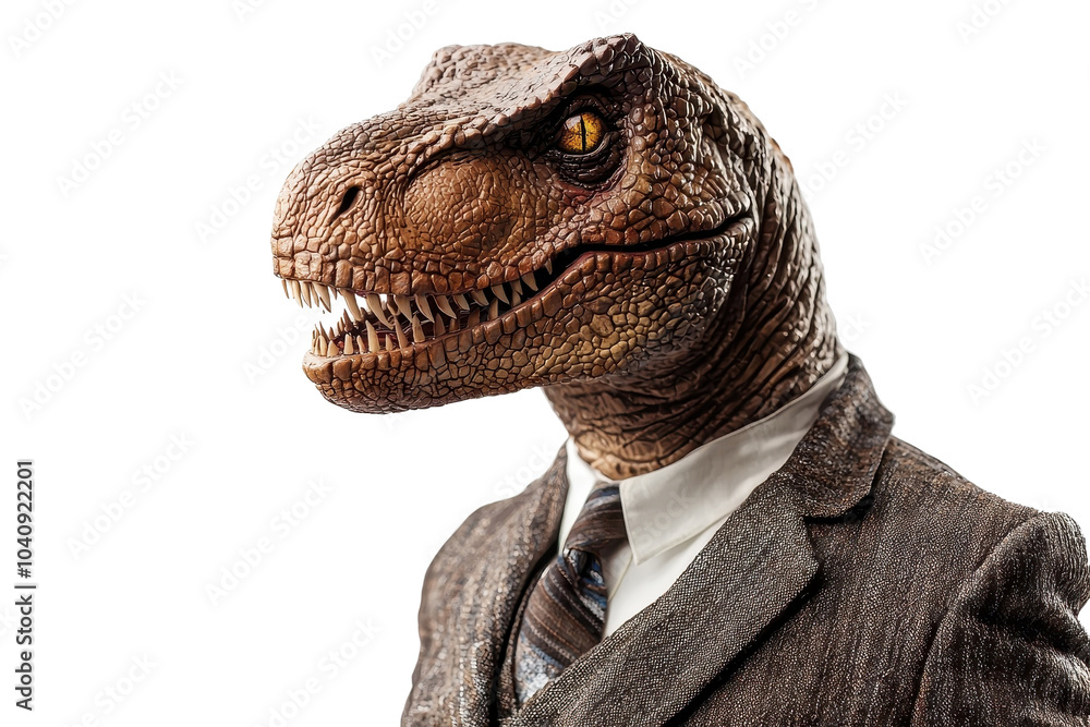 A Tyrannosaurus in a suit, isolate on white background, creating a humorous and charming appearance. PNG A Tyrannosaurus in a suit, isolate on white background, creating a humorous and charming appearance. PNG