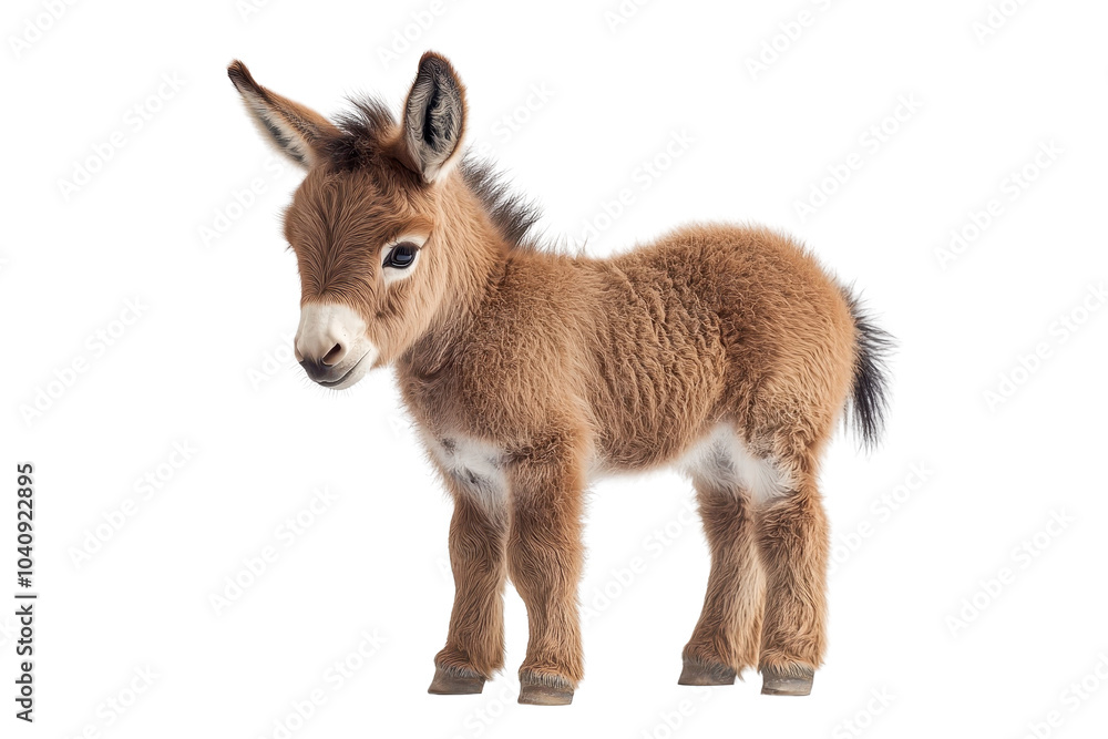 A baby donkey, isolate on white background, showcasing its adorable features and playful nature. PNG A baby donkey, isolate on white background, showcasing its adorable features and playful nature. PNG