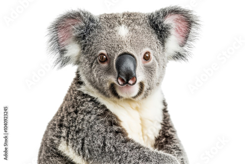 A koala bear standing, isolate on white background, highlighting its adorable features and fluffy ears. PNG photo