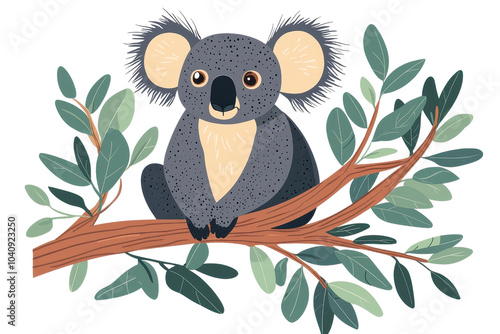 A flat style illustrated koala bear, isolate on white background, showcasing its distinctive look and charm. PNG photo