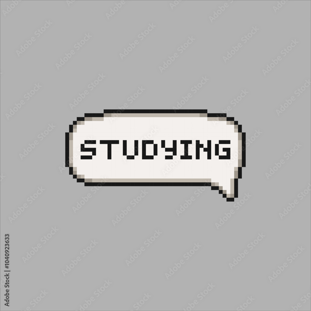 Studying, dialogue cloud letters, pixel art Studying, dialogue cloud letters, pixel art