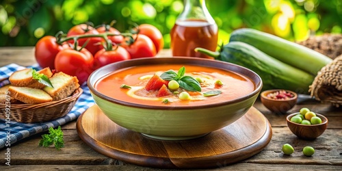 Fototapeta Naklejka Na Ścianę i Meble -  Refreshing, chilled Andalusian soup, perfect for hot days.