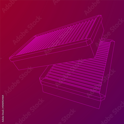 Car engine air filters. Auto spare part. Car care service maintenance. Wireframe low poly mesh vector illustration.