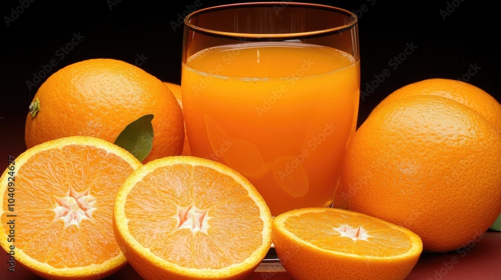Fresh Orange Juice in Glass Surrounded by Oranges Fresh Orange Juice in Glass Surrounded by Oranges