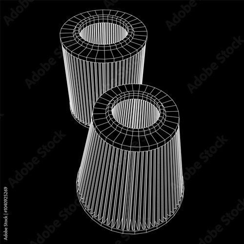 Car engine air filters. Auto spare part. Car care service maintenance. Wireframe low poly mesh vector illustration.
