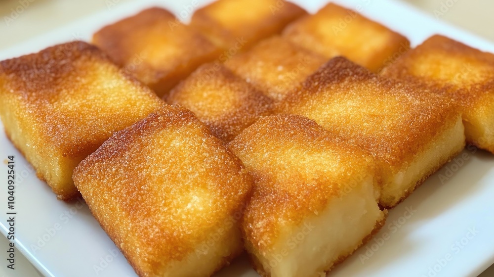 Crispy Turnip Cakes on a White Plate Crispy Turnip Cakes on a White Plate