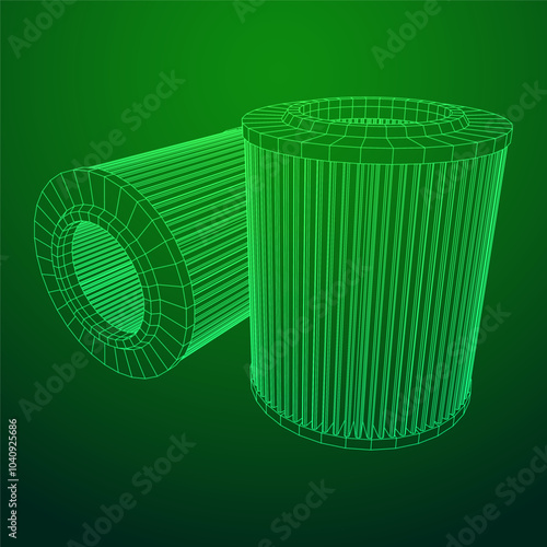 Car engine air filters. Auto spare part. Car care service maintenance. Wireframe low poly mesh vector illustration.