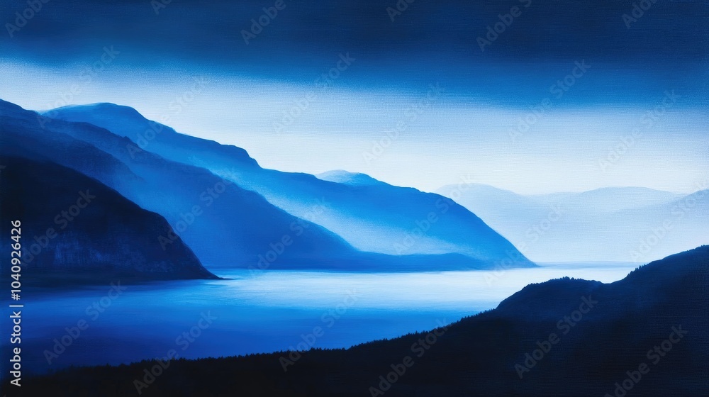 Fototapeta premium Deep Navy Blue Gradient Landscape Artwork
