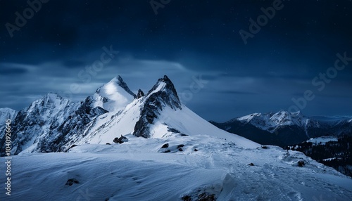 【リアルな風景】夜の雪山の風景画像 photo