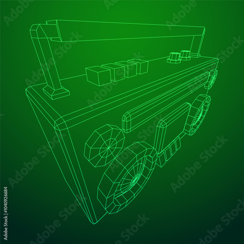 Retro Boombox outdated portable cassette tape recorder. Wireframe low poly mesh vector illustration.