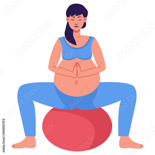 Pregnant Yoga Woman Character. Vector Illustration on White Background.