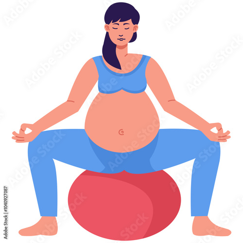 Pregnant Yoga Woman Character. Vector Illustration on White Background.