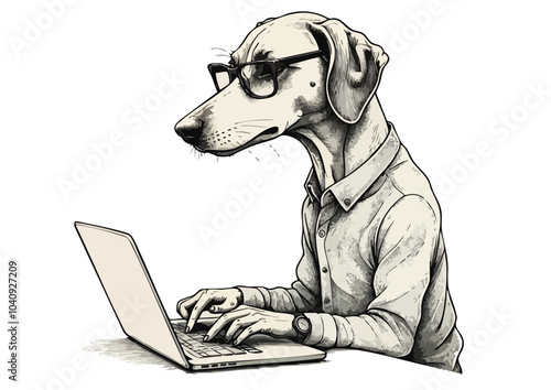 犬とラップトップ　イラスト　ベクター
