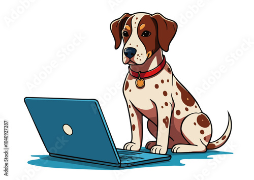 犬とラップトップ　イラスト　ベクター