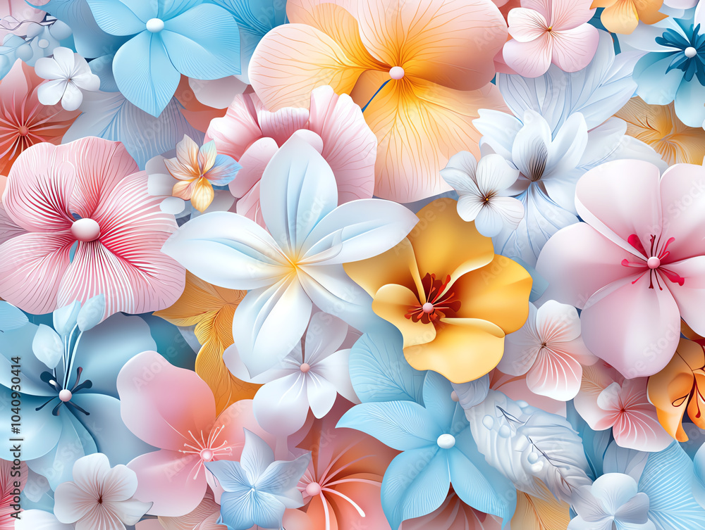 Obraz premium Digital rendering of seamless floral patterns for interior design and textile applications