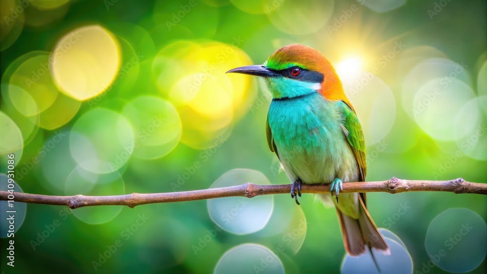 Obraz premium Minimalist Photography of Little Green Bee-eater on a Branch, Nature, Wildlife, Avian Beauty, Tropical Birds, Vibrant Colors, Birdwatching, Serenity,