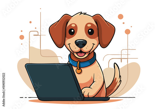 犬とラップトップ　イラスト　ベクター
