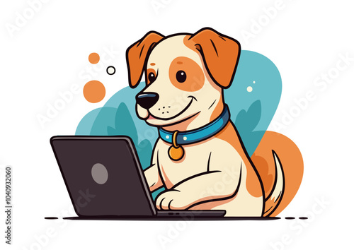 犬とラップトップ　イラスト　ベクター