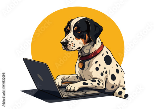 犬とラップトップ　イラスト　ベクター