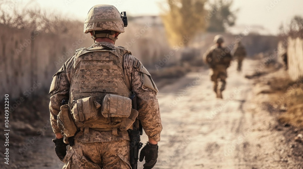 Obraz premium military man on his back with out of focus background of a beautiful sunset