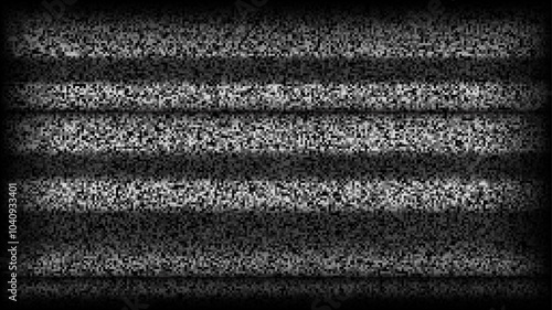 TV static noise background. Glitch pixelated television screen. Lost or bad TV signal VHS video with black stripes wallpaper. White noise grain. CRT tv screen with interferences and glitches. Vector