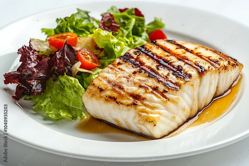 grilled salmon steak with vegetables, Generative AI grilled salmon steak with vegetables, Generative AI