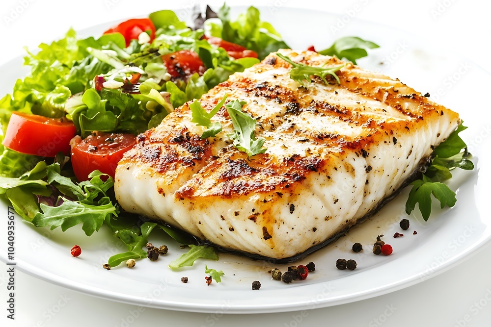 grilled salmon steak with vegetables, Generative AI grilled salmon steak with vegetables, Generative AI