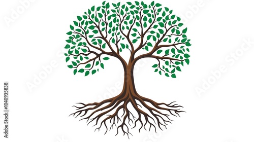 Tree roots expanding into an intricate network representing the hidden potential for growth resilience and interconnectedness in a flat abstract against a clean white background photo