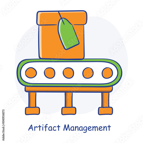HAnd drawn Artifact Management Icon Showing Build Storage and Software Versioning.