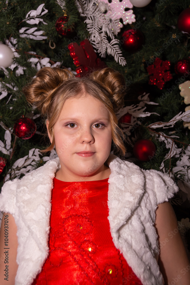 A beautiful elegant girl near the Christmas tree in the New Year A beautiful elegant girl near the Christmas tree in the New Year