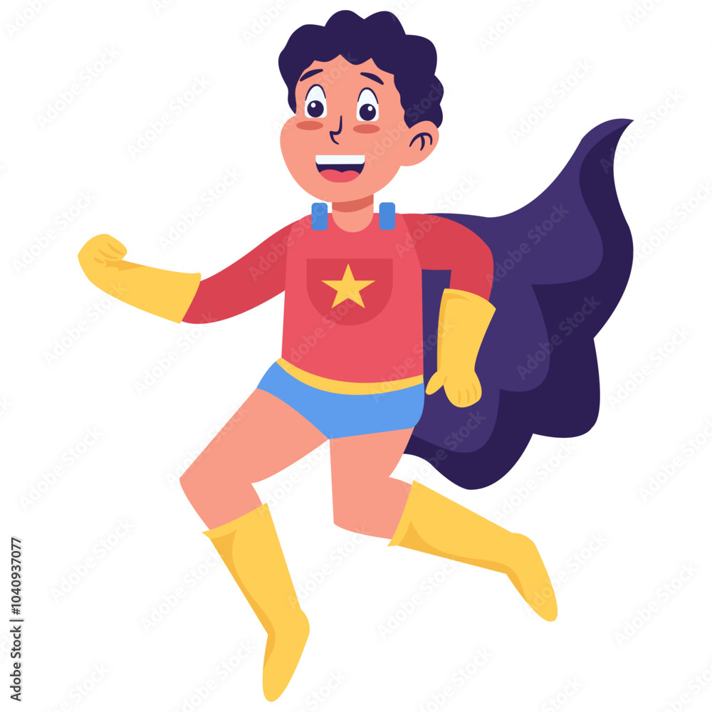 Children Boy Superhero Character in Cartoon Style. Vector Illustration. Children Boy Superhero Character in Cartoon Style. Vector Illustration.