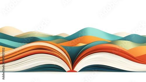 Educational Growth and Potential Represented by Expanding Book Pages Forming a Vast Landscape in a Flat Design on a Clean White Background